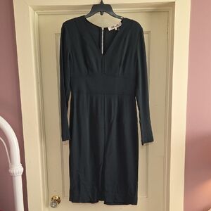 Diane Von Furstenberg Forest Green Long Sleeve Dress Exposed Double Back Zipper